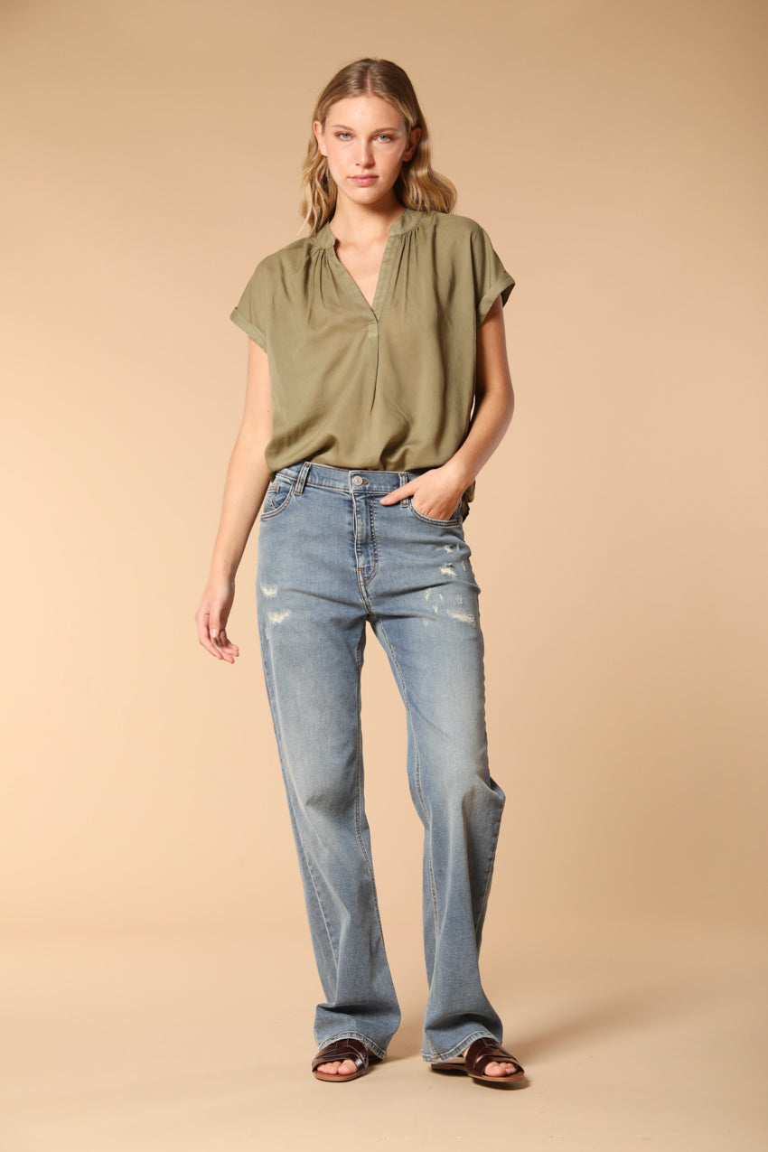 Victoria pantalón bolsillos mujer en denim azul stretch straight