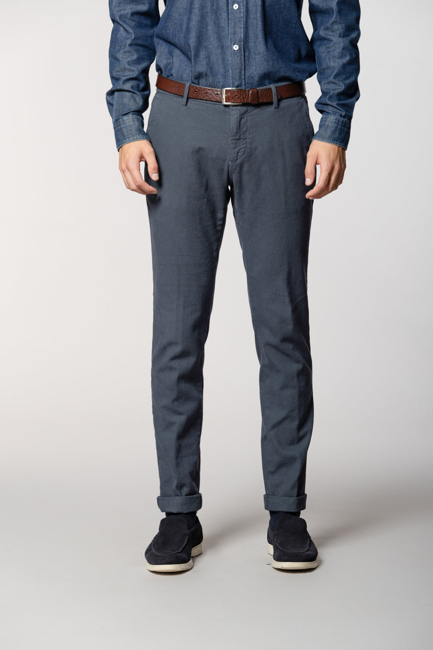 Chino Pants Man Milano Dark Grey in Bird's Eye Pattern