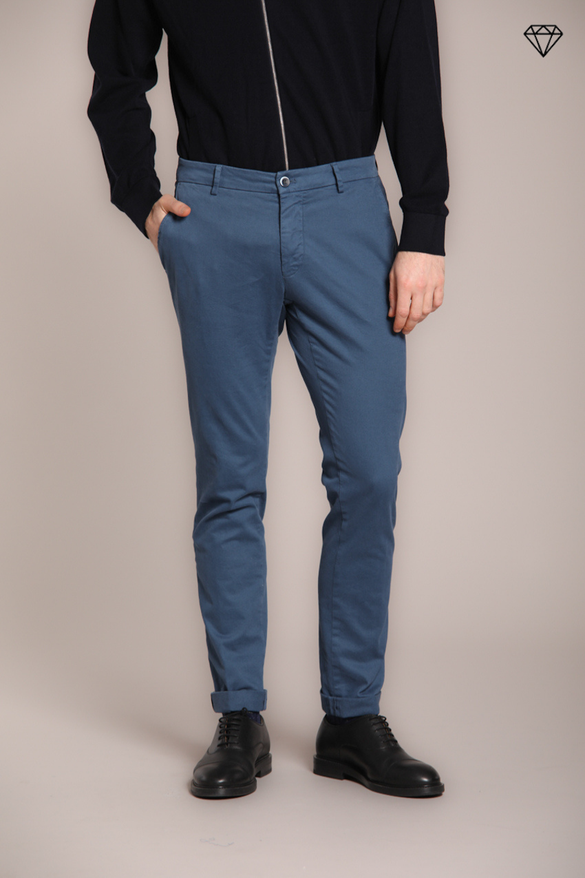 Chino Pants Man Milano Air Force Blue in Stretch Gabardine ① Chino Pants Man Milano Air Force Blue in Stretch Gabardine ①