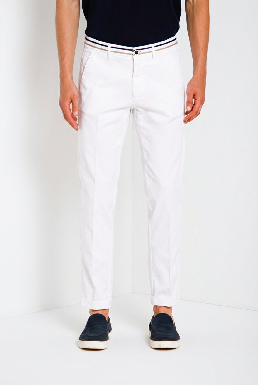 Men's Chino Trousers Torino Summer White Cotton Lyocell | Mason's