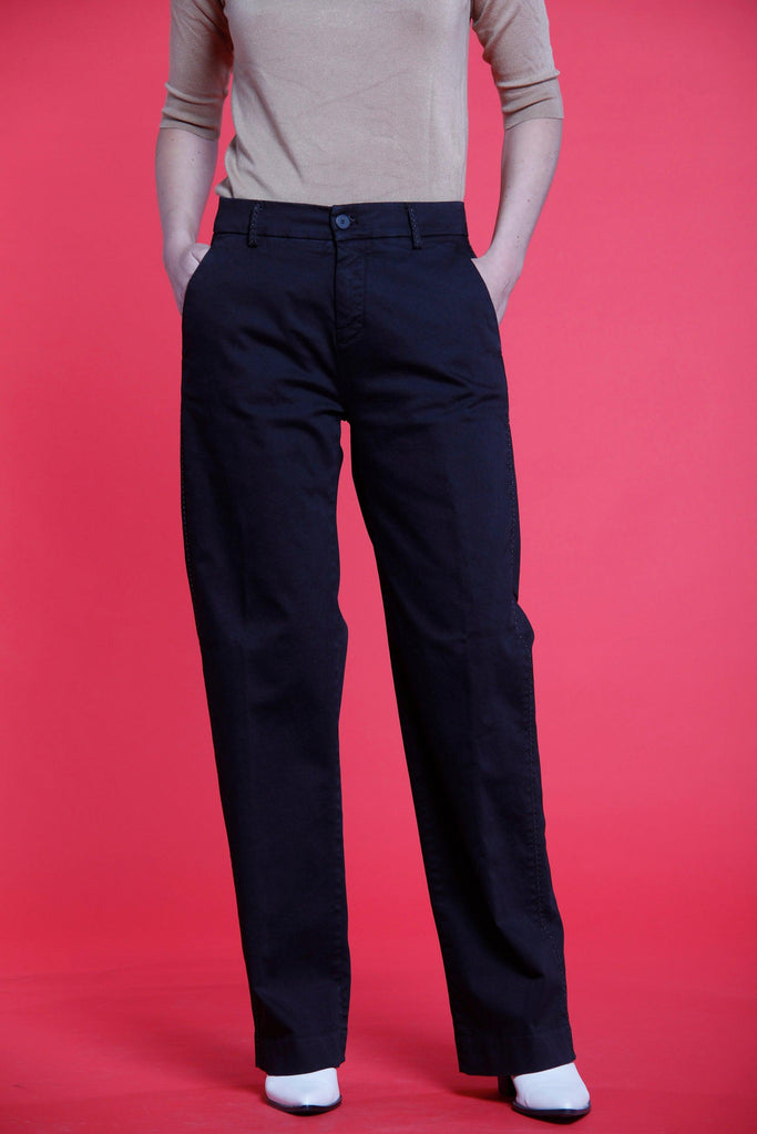 Image 1 of women's chino trousers in black satin New York straight model by Mason's