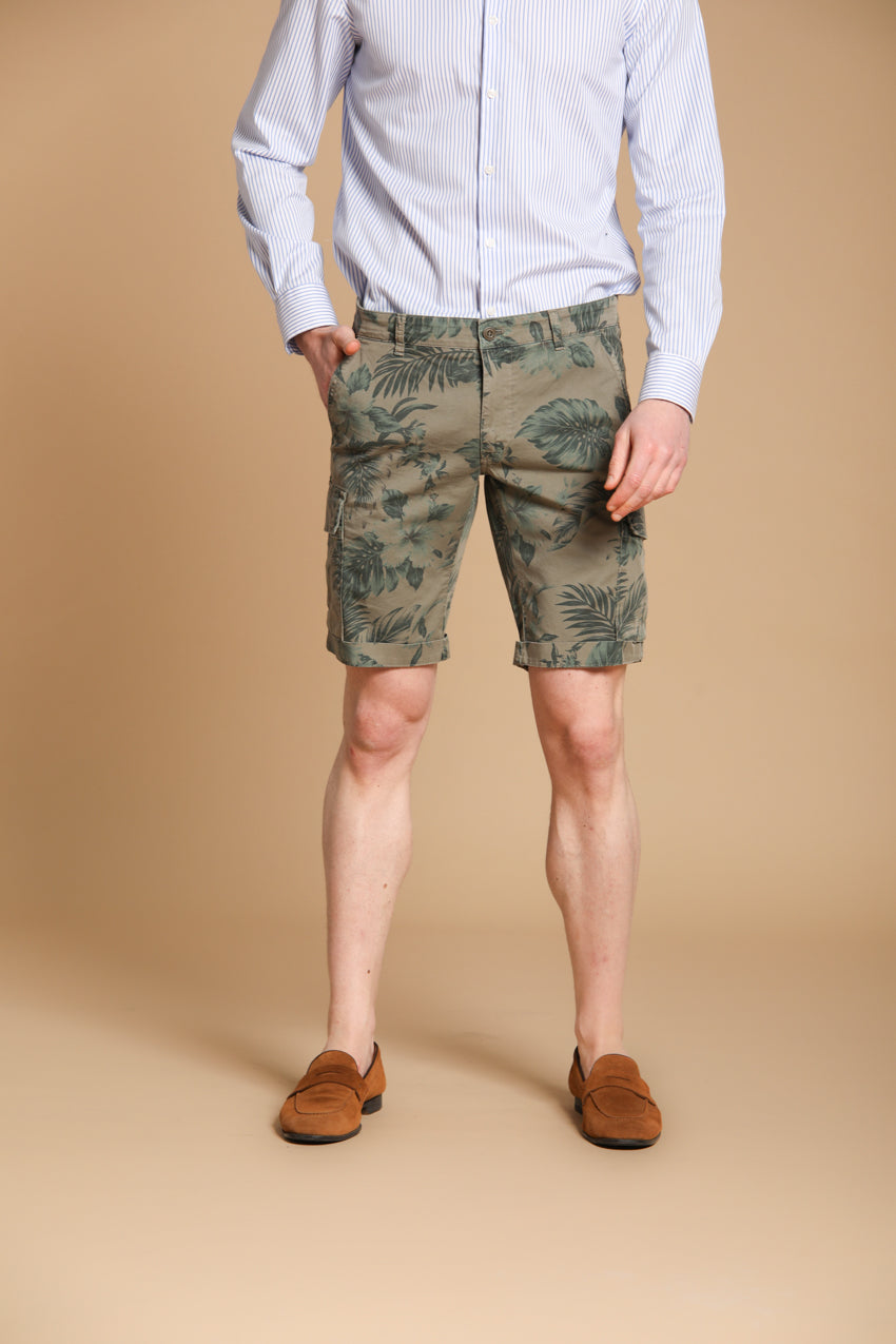 Chile bermuda cargo uomo in cotone fantasia hawaii color tiffany slim fit
