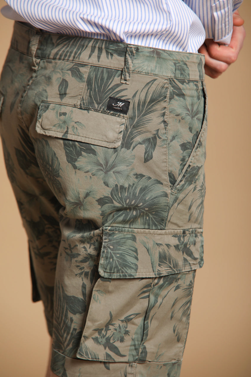 Chile bermuda cargo uomo in cotone fantasia hawaii color tiffany slim fit