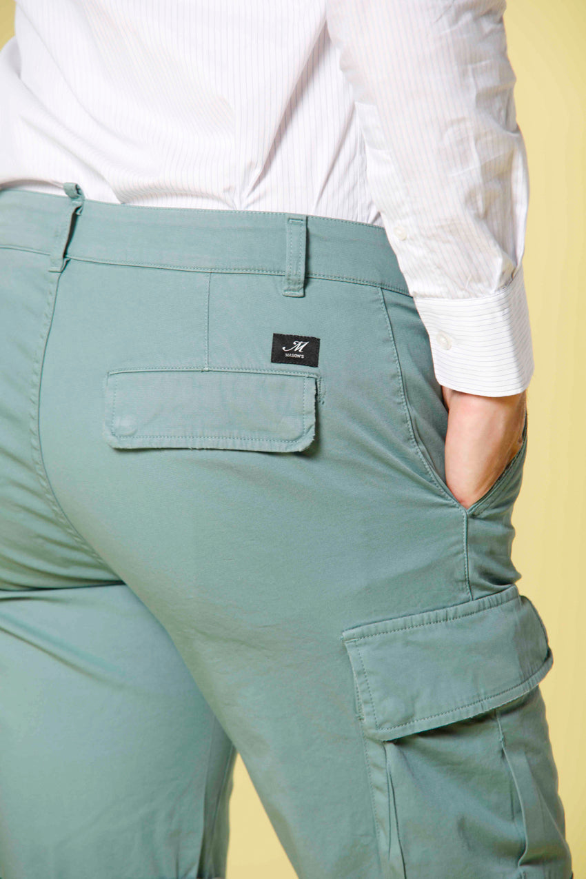 image 2 of men's cargo bermuda in stretch satin Chile model in mint green slim fit by Mason's