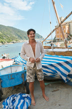 Cargo M74 bermuda cargo uomo in cotone e canapa a resca con fantasia floreale relaxed fit