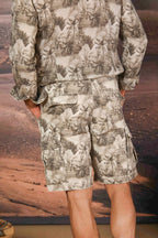 Cargo M74 bermuda cargo uomo in cotone e canapa a resca con fantasia floreale relaxed fit