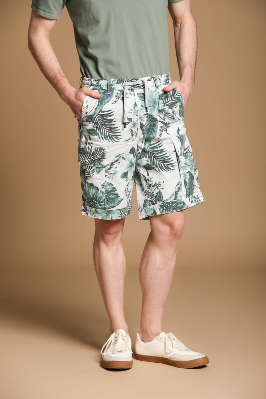Cargo M74 men's cargo bermuda in cotton with tiffany Hawaii print relaxed fit