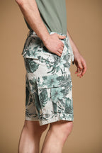 Cargo M74 Herren-Cargo-Bermuda aus Baumwolle mit Hawaii-Print in Tiffany-Farbe Relaxed Fit
