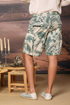 Cargo M74 Herren-Cargo-Bermuda aus Baumwolle mit Hawaii-Print in Tiffany-Farbe Relaxed Fit