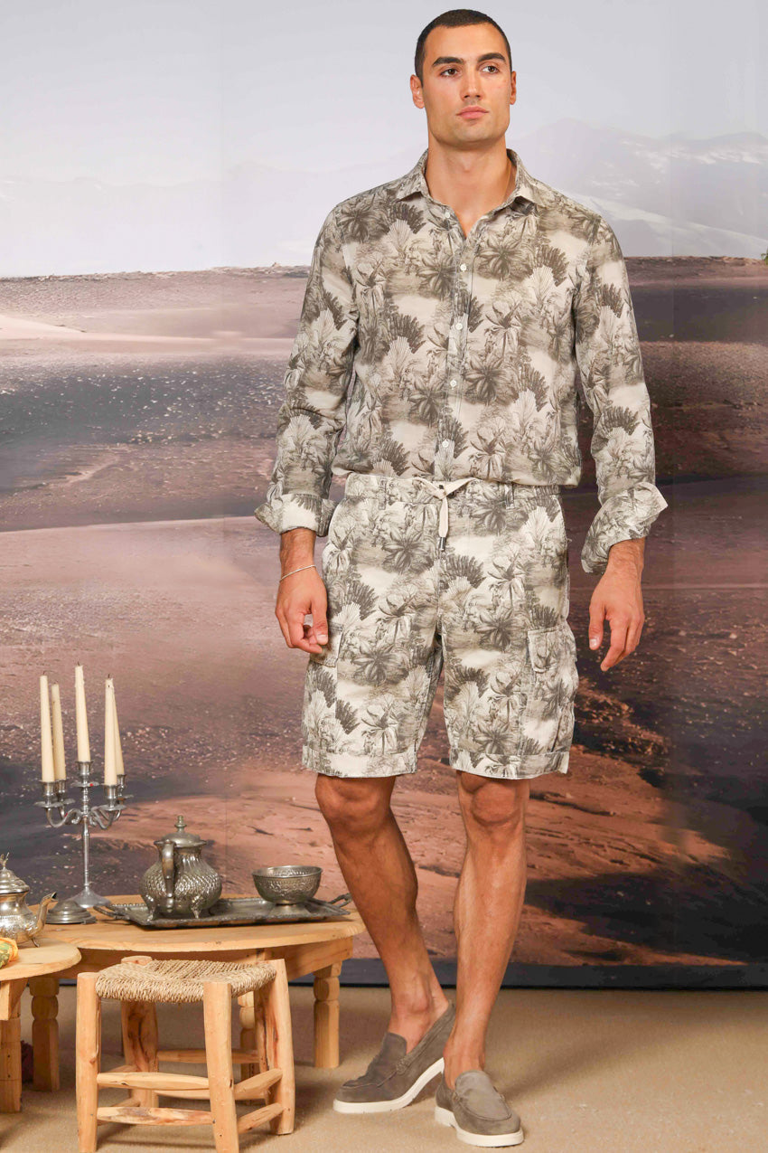 Torino camicia uomo a manica lunga in modal stampa inglese