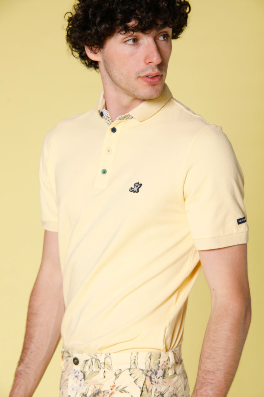image 1 of men's polo in piquet with tailoring details leopardi model in light yellow regular fit by Mason's