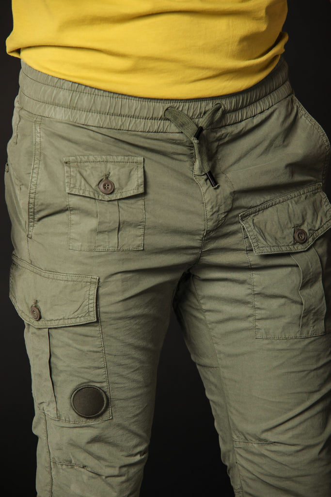 Image 3 of men's George model cargo pants in green, carrot fit by Mason's