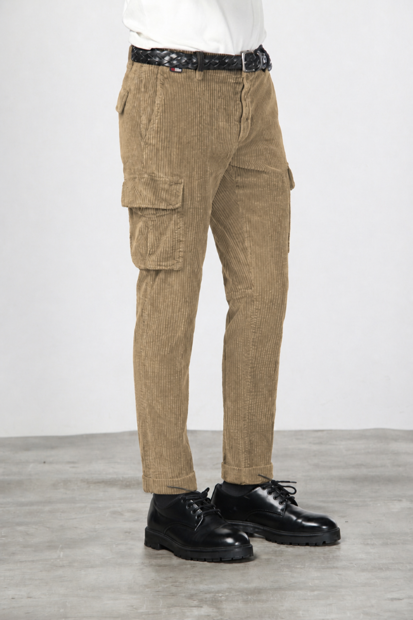 Chile pantalon cargo homme en velours à grosses côtes regular fit