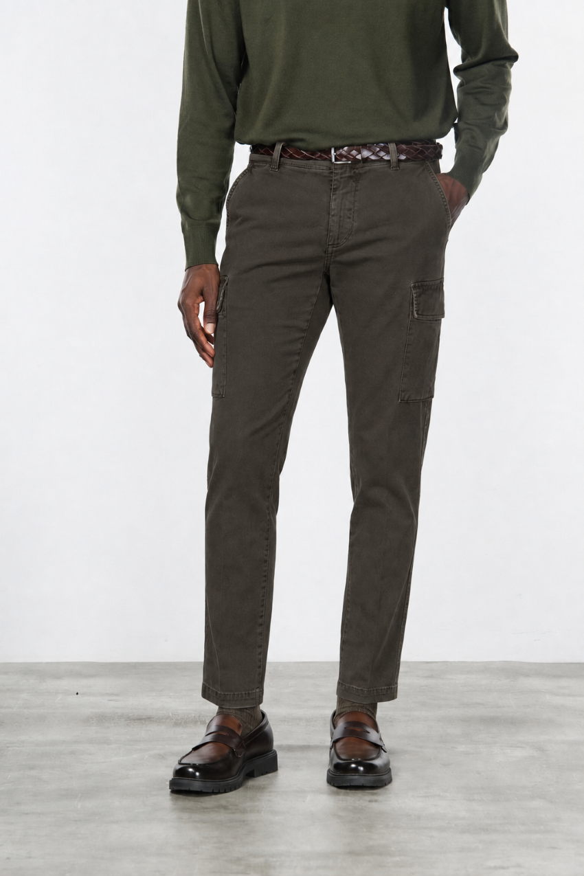 Chile pantalon cargo homme en gabardine stretch extra slim fit ①
