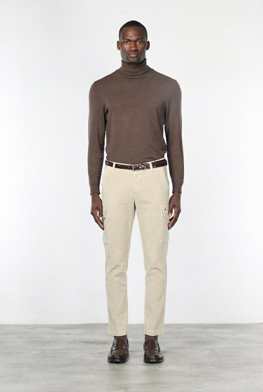 Chile pantalón cargo hombre en pana de 500 rayas, corte extra slim ①