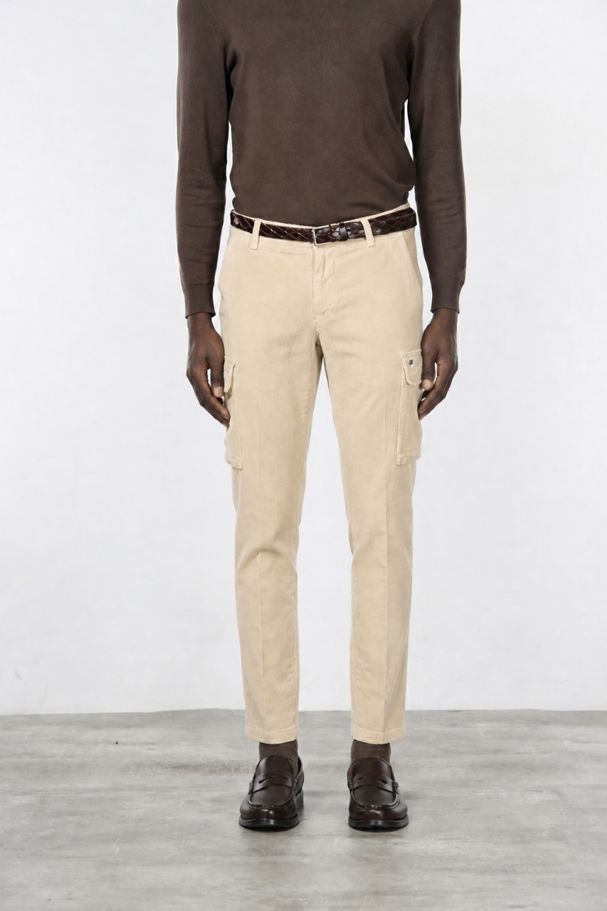 Chile pantalon cargo homme en velours côtelé 500 côtes coupe extra slim ①