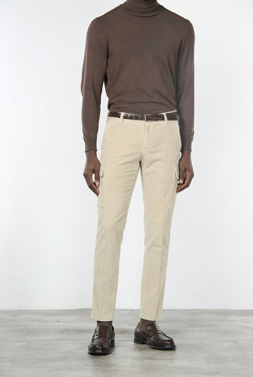 Chile pantalón cargo hombre en pana de 500 rayas, corte extra slim ①