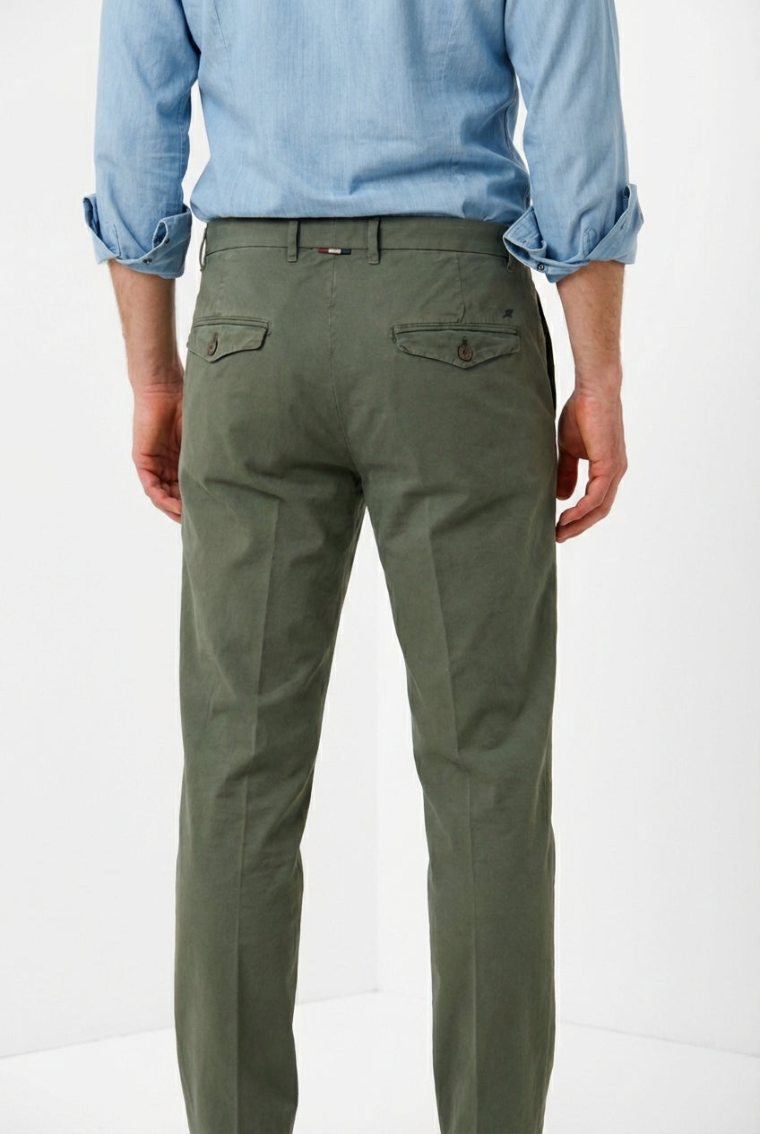 Men's Chino Trousers Chinos Dark Green Canvas Oxford | Mason's