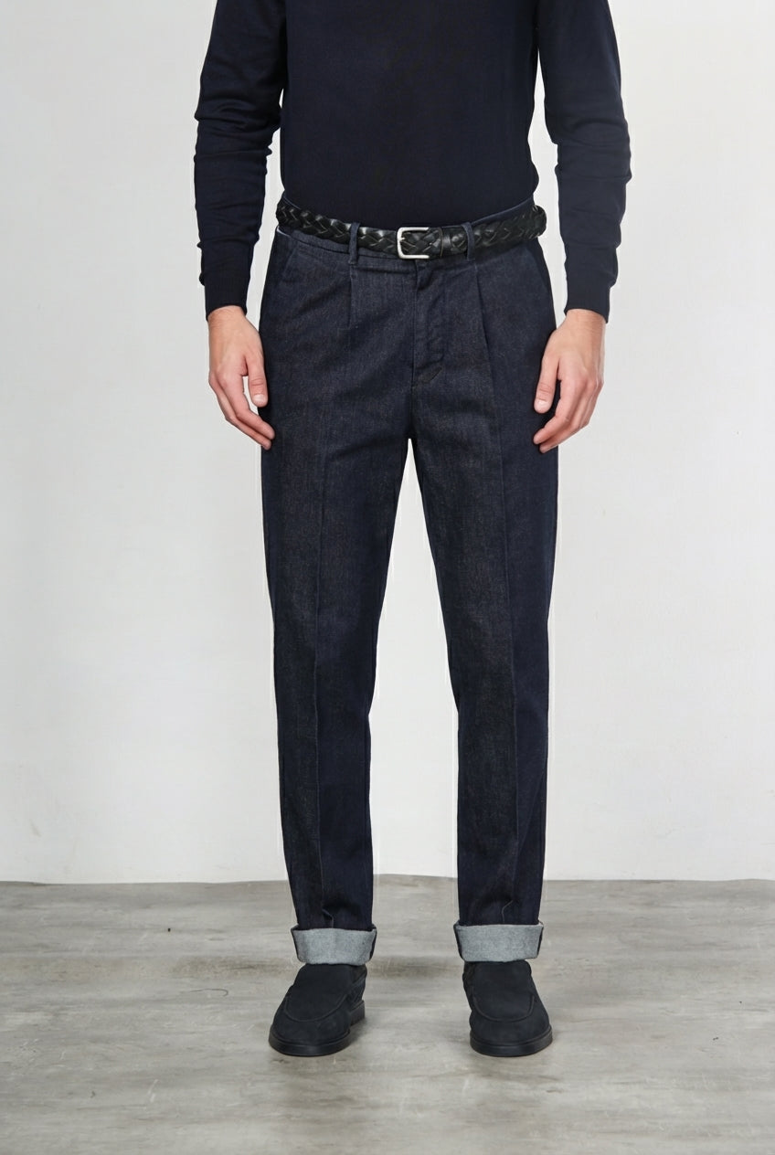 Pinces pantalone chino uomo in tecno denim stretch relaxed fit