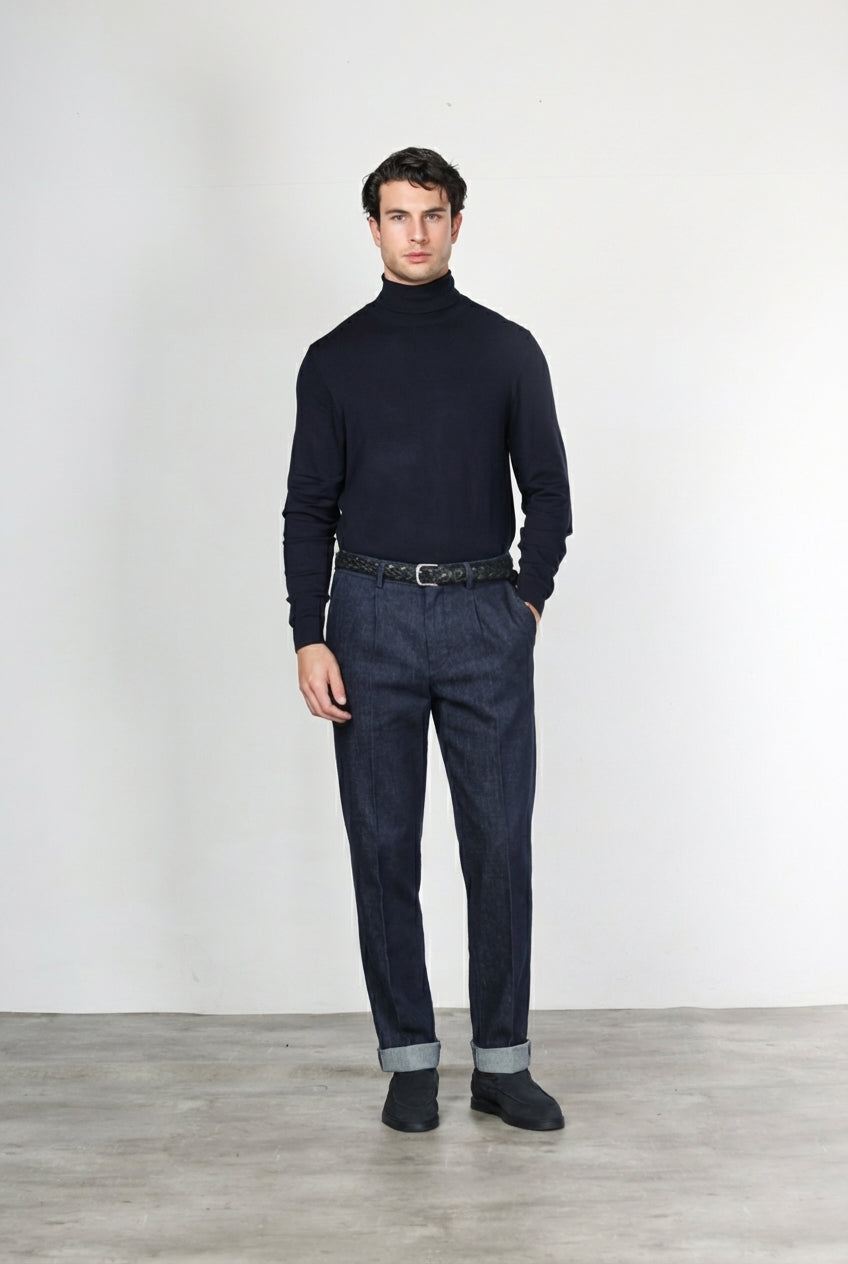 Pinces pantalone chino uomo in tecno denim stretch relaxed fit