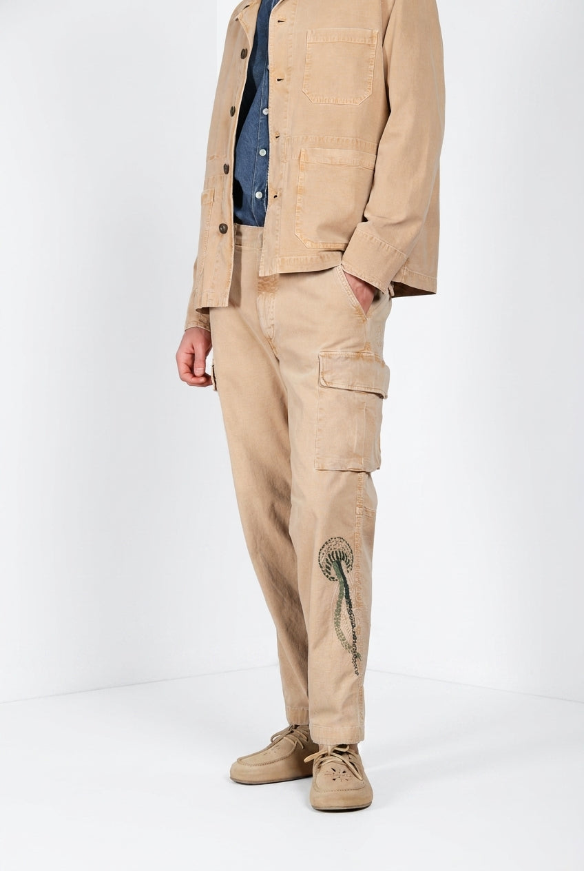 Chile M74 pantalone cargo uomo in panama fiammata relaxed fit ①