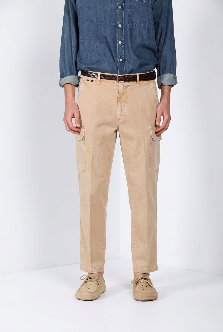 Chile M74 pantalone cargo uomo in panama fiammata relaxed fit ①
