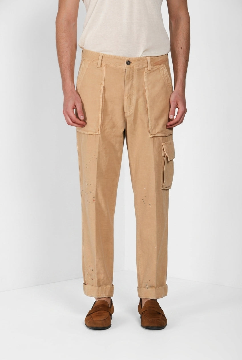 Cuba Work M74 pantalone cargo uomo in cotone fiammato relaxed fit ①