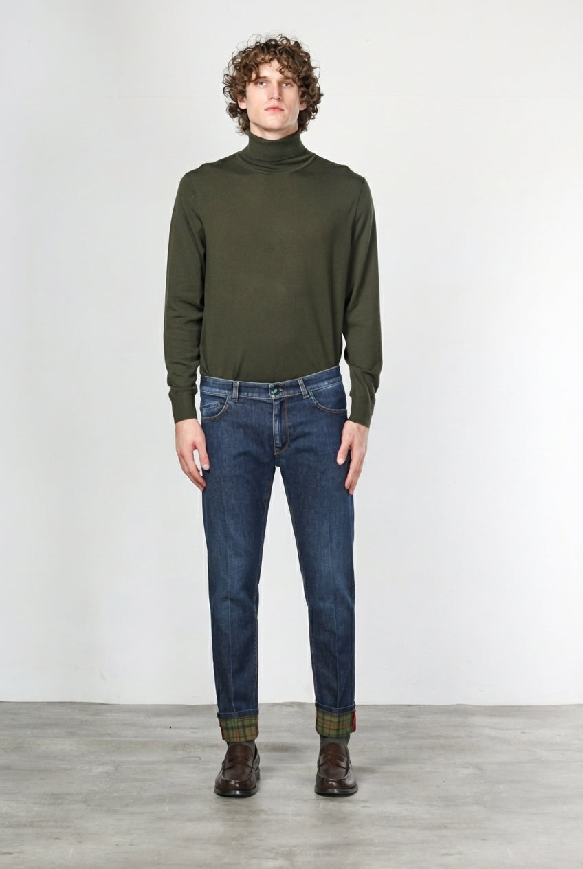 Harris pantalone 5 tasche uomo in denim fantasia galles slim fit