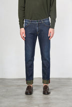Harris pantalone 5 tasche uomo in denim fantasia galles slim fit
