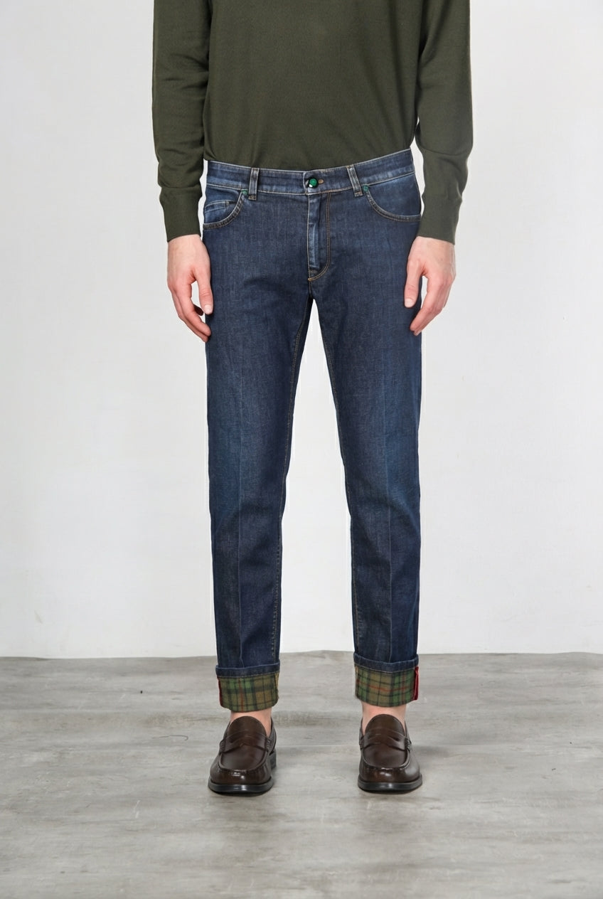 Harris pantalone 5 tasche uomo in denim fantasia galles slim fit
