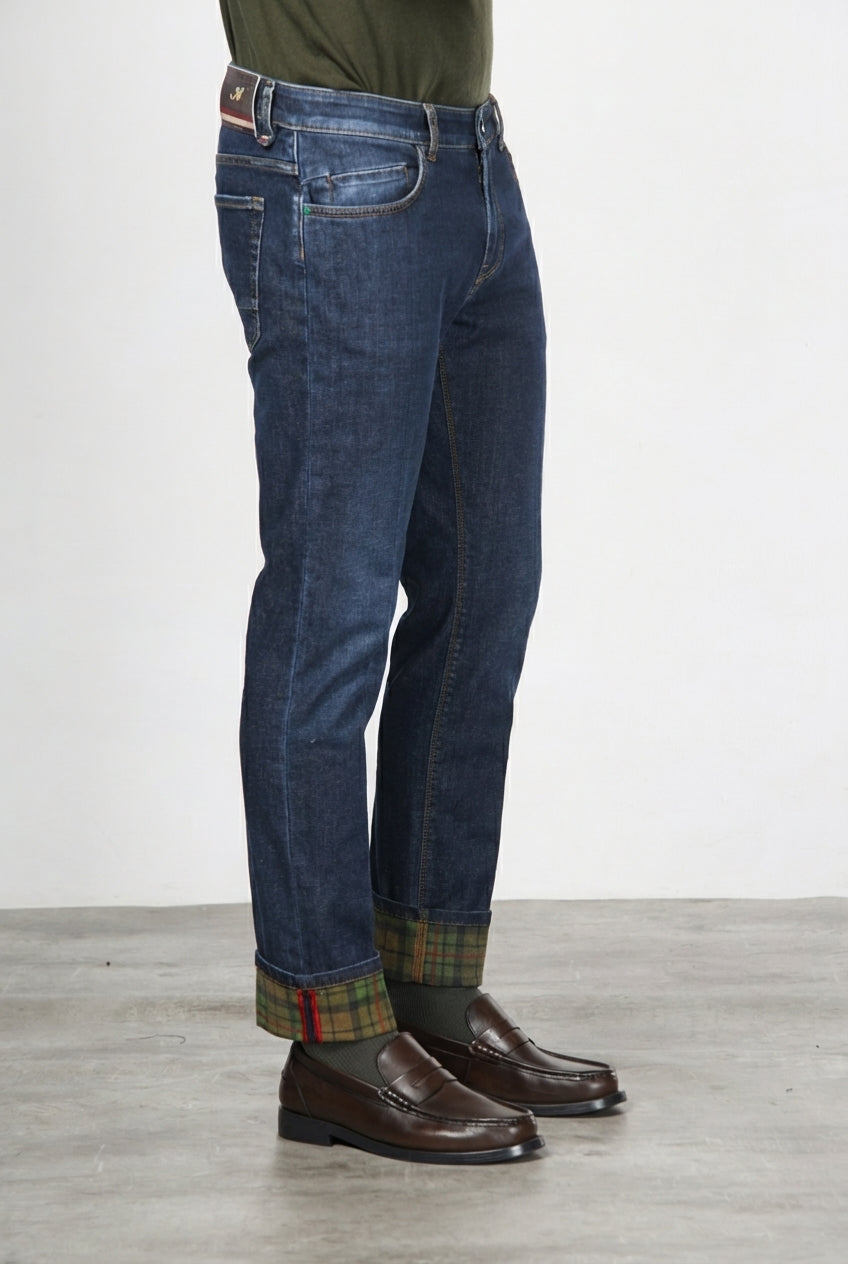 Harris pantalone 5 tasche uomo in denim fantasia galles slim fit
