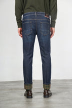 Harris pantalone 5 tasche uomo in denim fantasia galles slim fit
