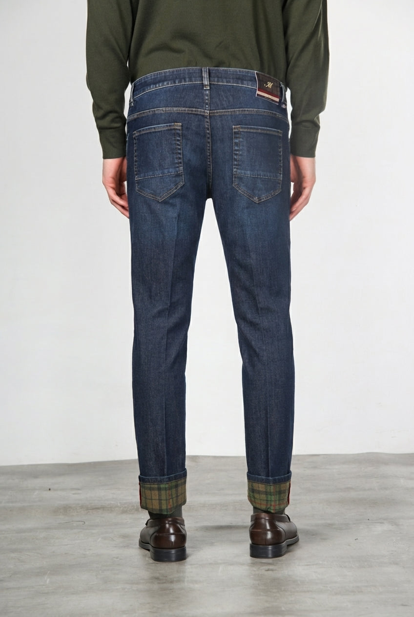 Harris pantalone 5 tasche uomo in denim fantasia galles slim fit
