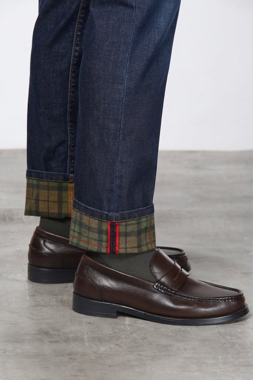 Harris pantalone 5 tasche uomo in denim fantasia galles slim fit