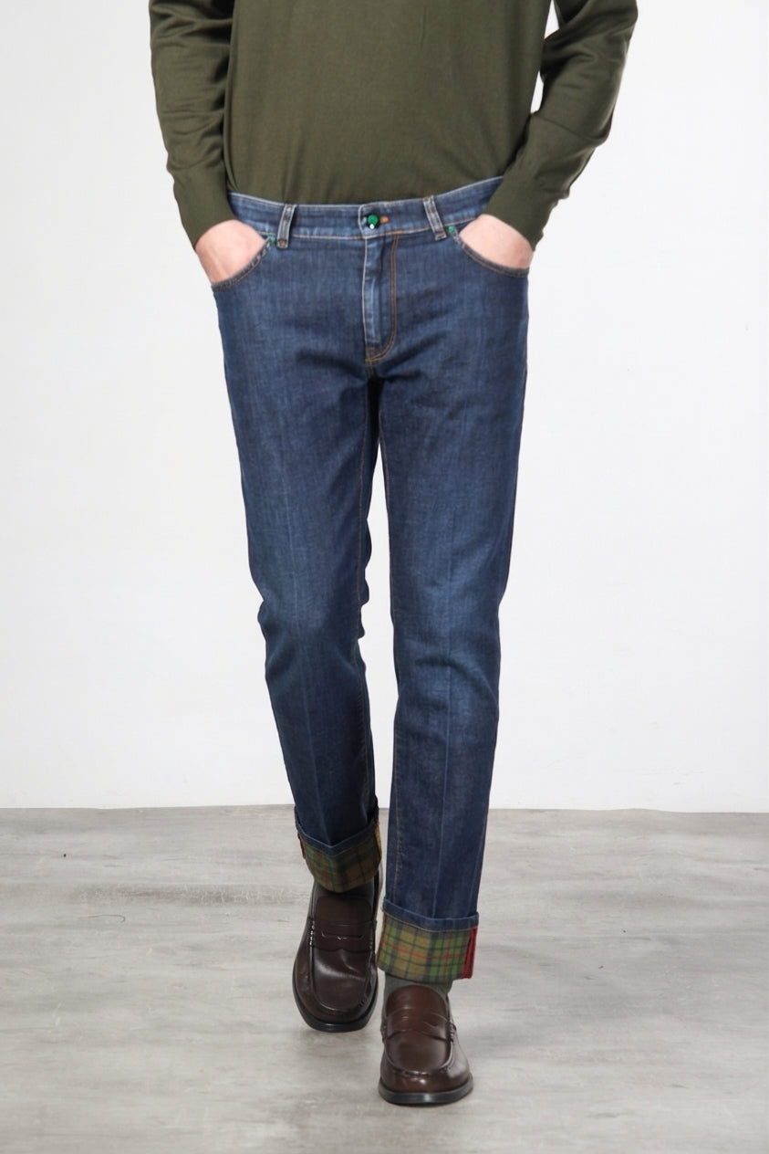 Harris pantalone 5 tasche uomo in denim fantasia galles slim fit