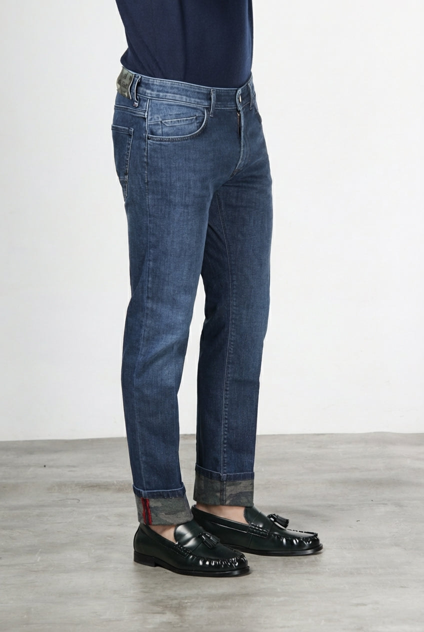 Harris pantalone 5 tasche uomo in denim fantasia camouflage slim fit
