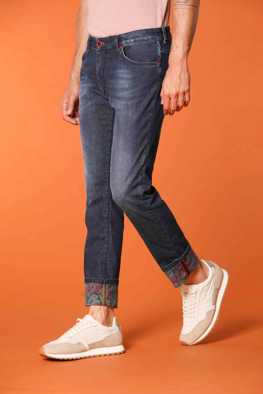 Harris 5 Tasche pantalone uomo denim con stampa interna floreale slim fit