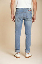 Harris pantalone 5 tasche uomo in denim lavaggio chiaro stampa Hawaii slim fit