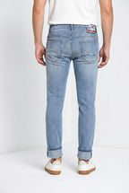 Harris pantalón 5 bolsillos hombre en denim lavado claro estampado Hawaii slim fit