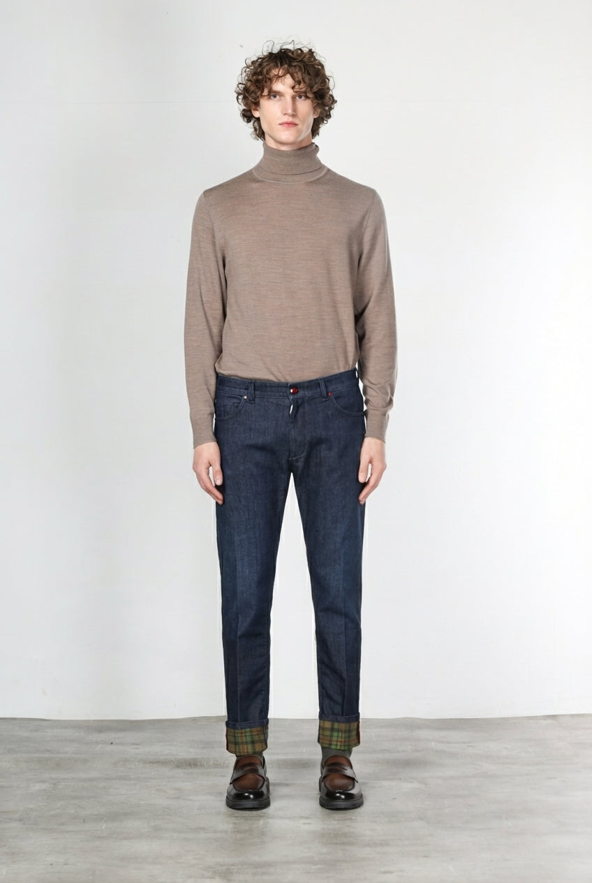 Harris pantalone 5 tasche uomo in denim fantasia galles regular fit