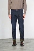 Harris pantalone 5 tasche uomo in denim fantasia galles regular fit