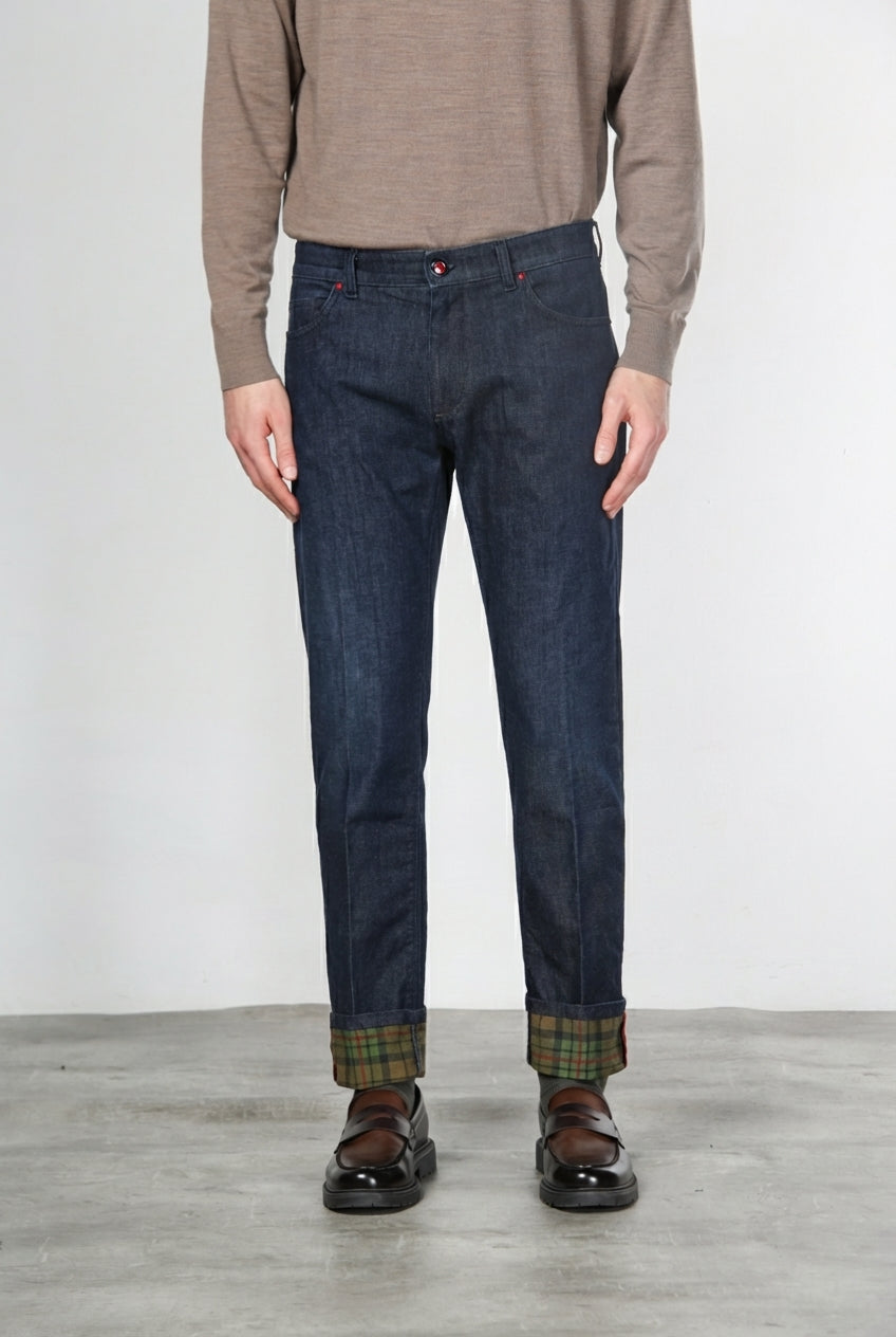 Harris pantalone 5 tasche uomo in denim fantasia galles regular fit