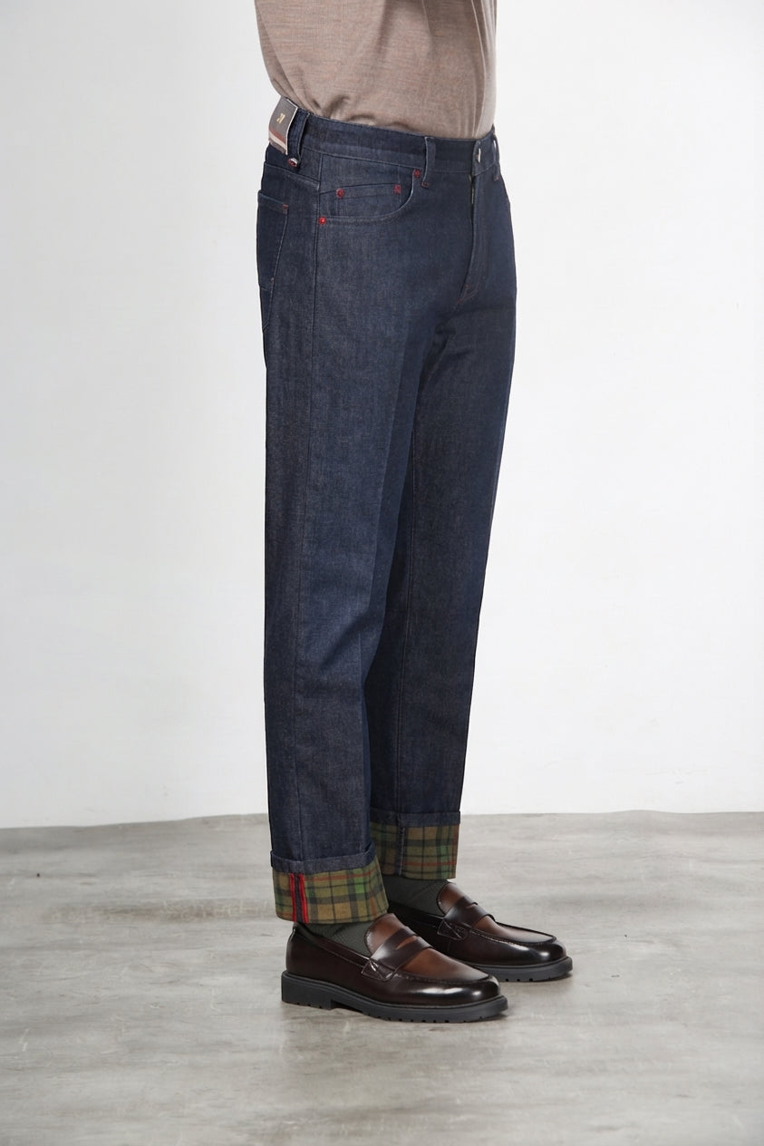 Harris pantalone 5 tasche uomo in denim fantasia galles regular fit