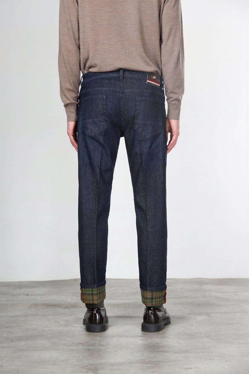 Harris pantalone 5 tasche uomo in denim fantasia galles regular fit