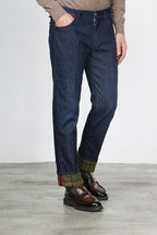 Harris pantalone 5 tasche uomo in denim fantasia galles regular fit