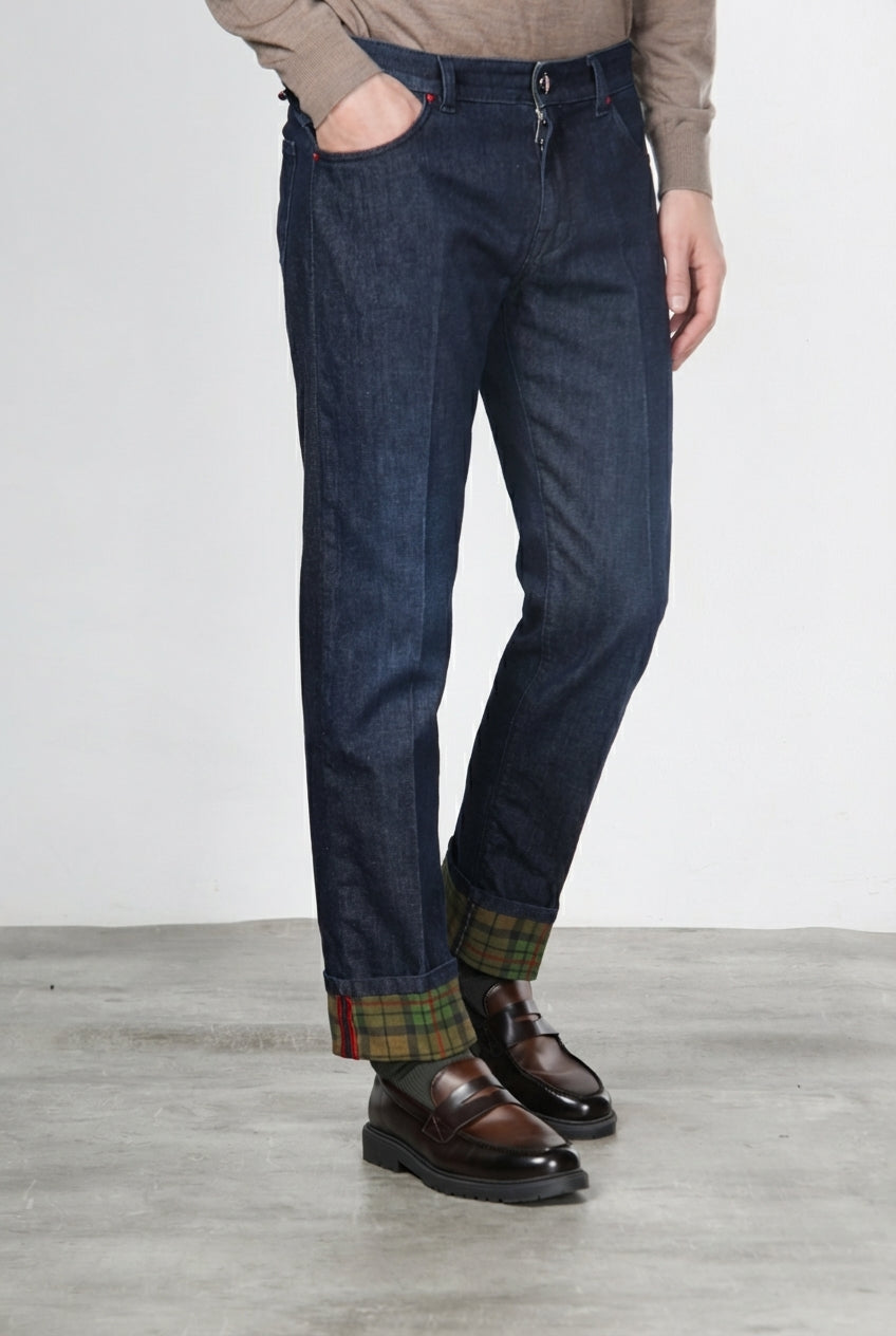 Harris pantalone 5 tasche uomo in denim fantasia galles regular fit