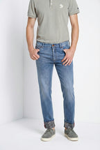 Harris pantalone 5 tasche uomo in denim con stampa foglie regular fit