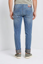 Harris pantalone 5 tasche uomo in denim con stampa foglie regular fit