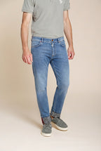 Harris pantalone 5 tasche uomo in denim con stampa foglie regular fit