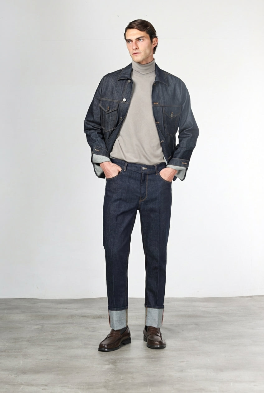 Harris pantalone 5 tasche uomo in tecno denim stretch carrot fit